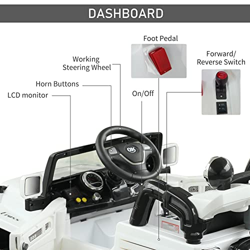 Aosom Kids Ride-On Car, Off-Road Truck With Mp3 Connection, Working Horn, Steering Wheel, And Remote Control, 12V Motor, White #TOP4