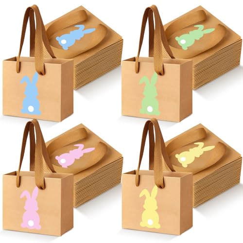 Tenceur 48 Pieces Mini Kraft Easter Gift Bags with Handle 4.72 x 3.94 x 2.36 Small Bunny Paper Treat Bags for Easter Party Favor Supplies Gifts Wrapping by Tenceur - Used condition - US$13.81