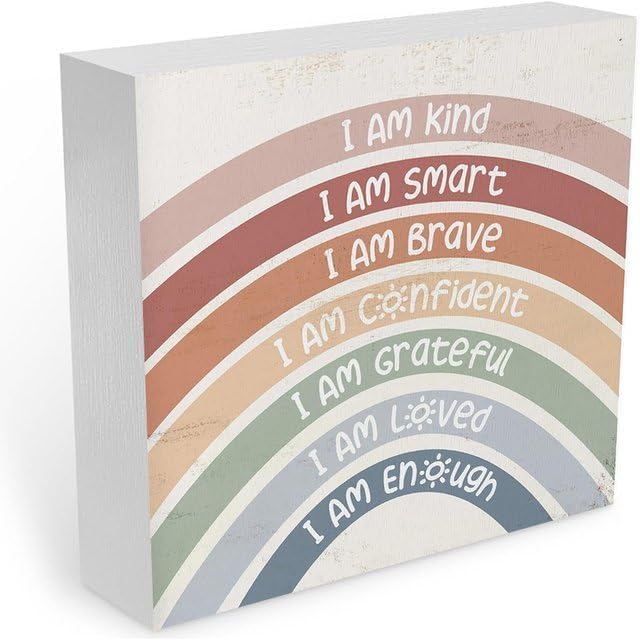 I Am Kind I Am Smart I Am Brave Positive Self Affirmations Boho Rainbow Wood Box Sign Farmhouse