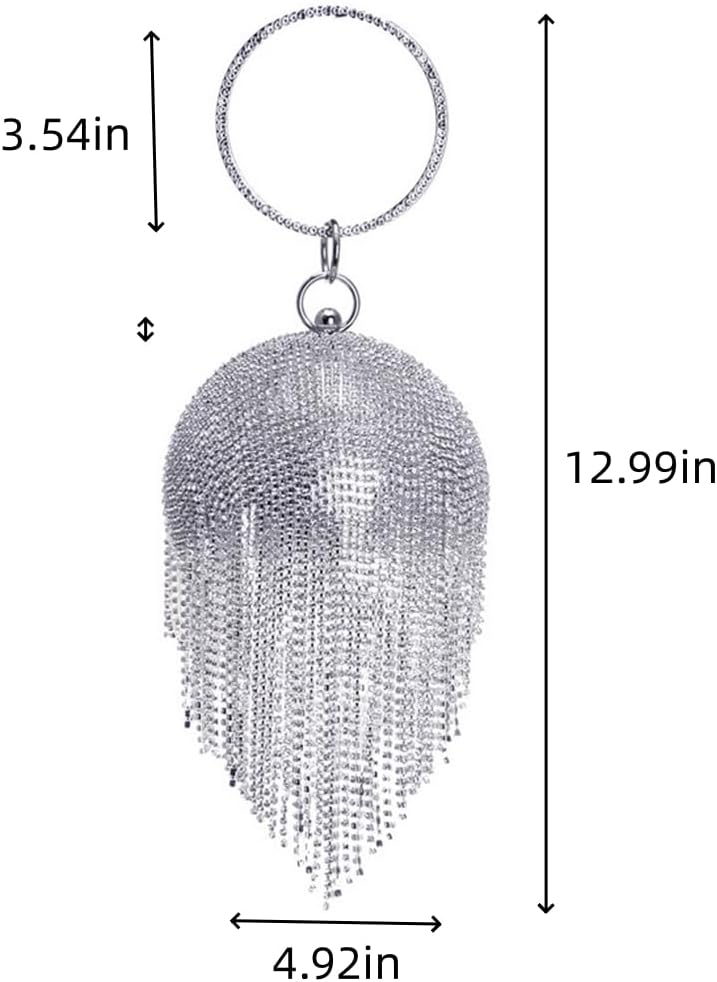 UMREN Women Round Ball Crystal Evening Clutch Purse Tassel Wedding Party Hand Bags