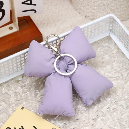 Image of Pink Bow Keychain Bag Charms Y2K Bowknot Plaid Keychains Coquette Aesthetic Purse Handbag Backpacks Charms (Purple 1)