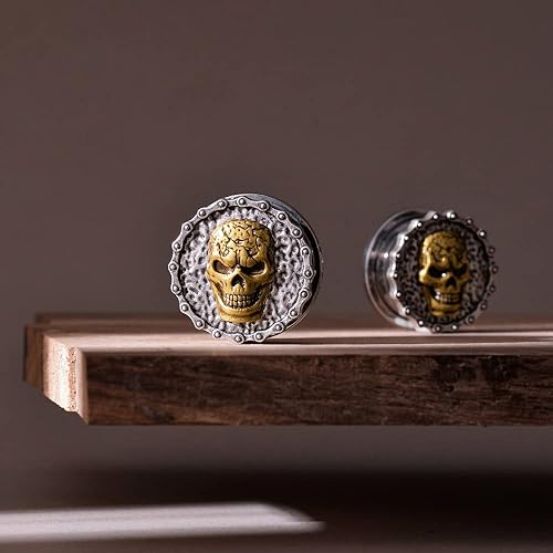 Vista 4 de ERKUOO 2 unidades de calaveras de acero quirúrgico para dilatadores de oreja de acero quirúrgico, dilatadores expansores de 0.00 oz-1 pulgadas