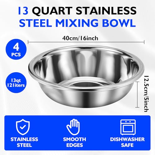 Set de 4 tazones grandes de acero inoxidable 13 Qt miniatura 2
