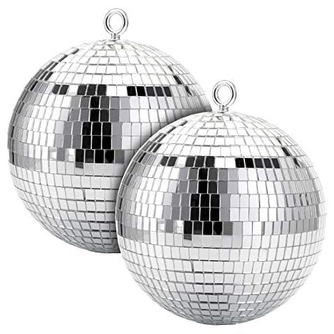 Suwimut 2 Pack Disco Light Mirror Ball, 20 cm/8 Inches Large Silver Hanging Disco Ball for Retro Party, Room Decoration, New Years Celebration Cover