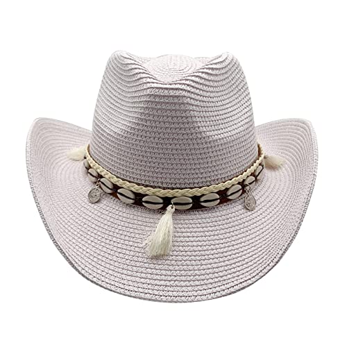 Image of Western Straw Cowboy Hat for Women Beach Sun Hat for Men Wide Brim Fedora Hat Cowgirl Hats Summer Panama Hat