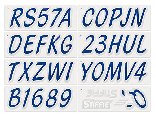 Image of Stiffie WHIPLINE Solid 3 inch Alpha-Numeric Registration Identification Numbers Stickers Decals for Boats & Personal Watercraft (Navy /Metallic Silver)
