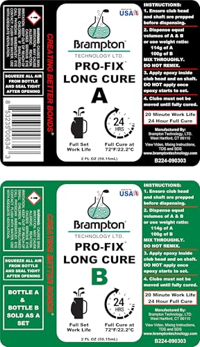 Image of Brampton PRO-FIX Long Cure Golf Epoxy, 20-Min Full-Set Work Life, Extra Strength, Impact Resistant, 2-Part Epoxy Glue Kit for Golf Clubs, Shafts, Heads, Drivers, Putters, 1:1 Mix