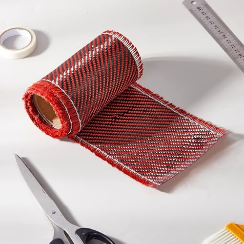 Image of Jecery 9.84 ft x 4 Inches Red Aramid Carbon Fiber Fabric Sheet 2x2 Twill Weave 3k / 200g Pure Synthetic Carbon Fiber Cloth Roll for Structural Reinforcement on Concrete Walls, Basements, Boats