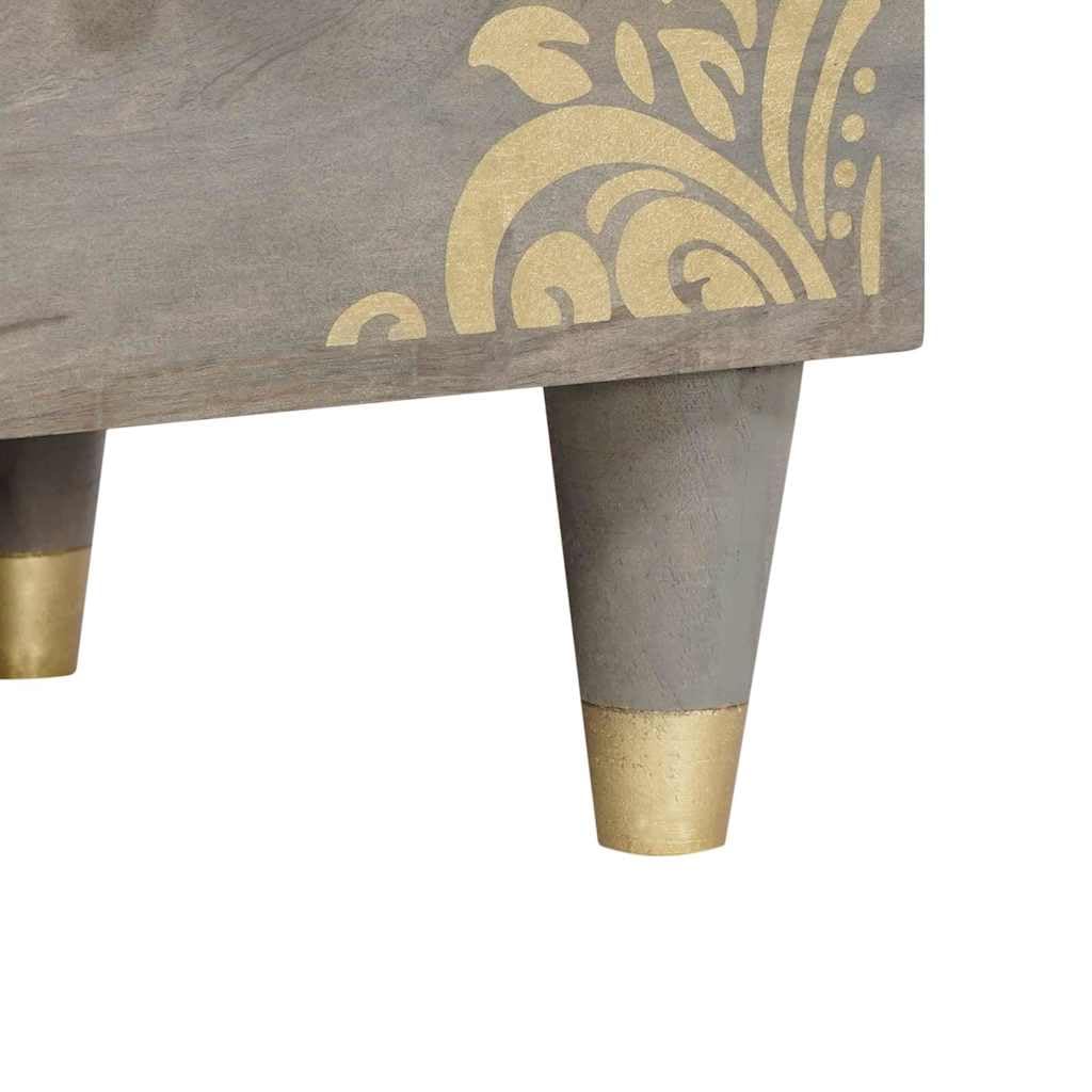 Mueble de TV gris de madera de mango macizo 70x33x46 cm con asas de latón