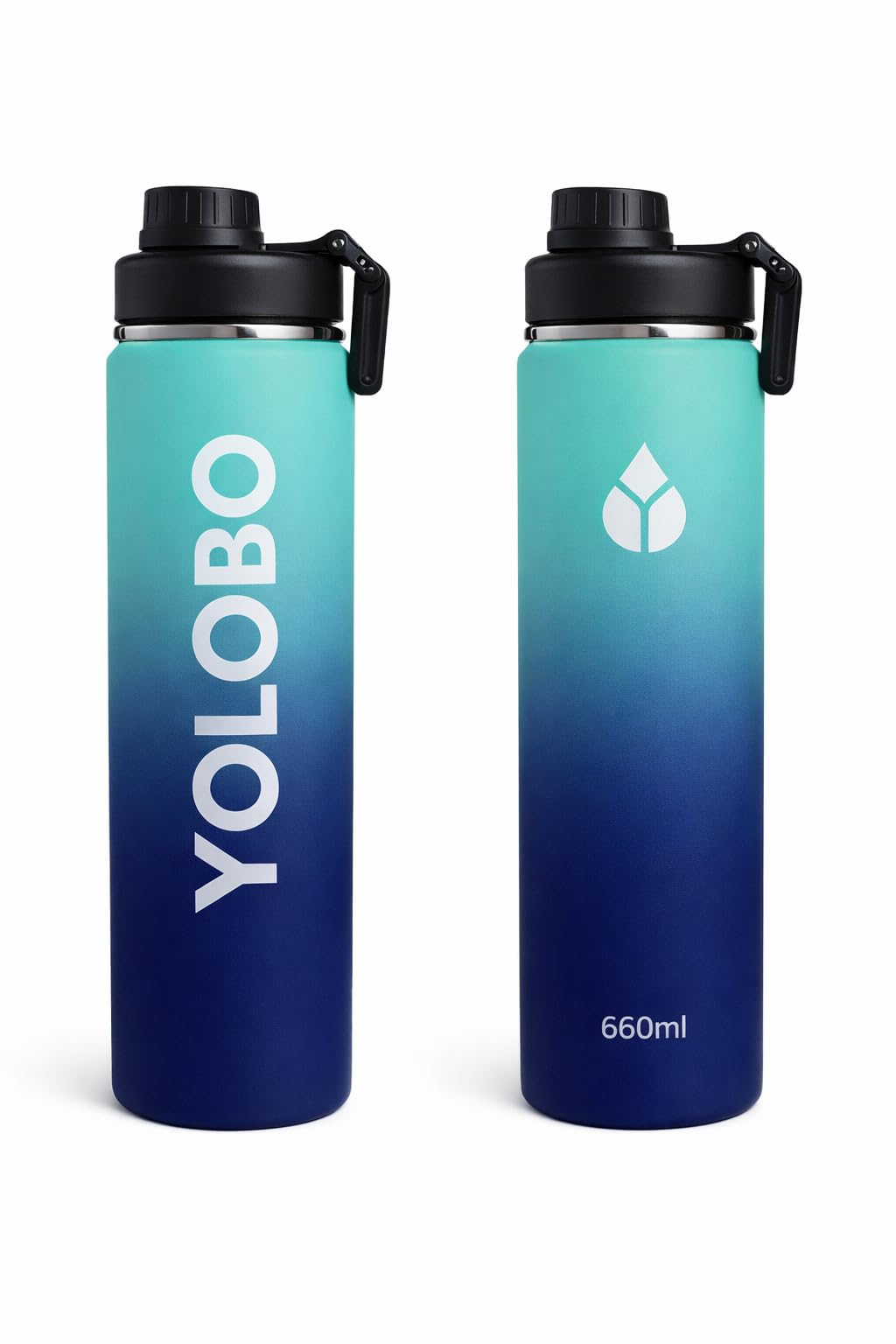 YOLOBO 660ml Stainless Steel Vacuum Insulated Water Bottle & Thermo Flask | Keeps Drinks Hot & Cold | Leakproof Tea & Coffee Flask | for Gym, Office, Hiking, Travel & Daily Use (Teal Navy Ombre)