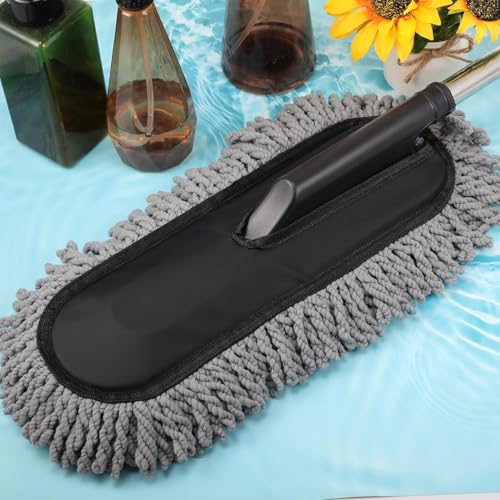 Image of Car Duster Microfiber Extendable Handle | Ultra Soft Scratch-Free Car Cleaning Brush for Interior & Exterior | Long Reach Dust Cleaner for Car, SUV, Bike & Home (Grey, Pack of 1)