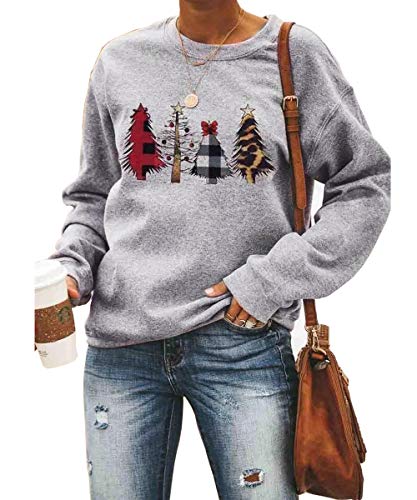 Women Christmas Fleece Sweaters Holiday Vacation Graphic Tees Oversized Pullover Tunic Tops Shirts 4088 S