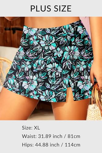 Image of Women Swim Skirt Tummy Control Swimsuit Skirt with Built-in Shorts High Waisted Split Swim Bottom (Available in Plus)