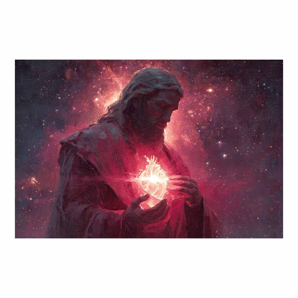 ZAMAEIU Jesus Canvas Wall Art Modern Grasping thes heart's radiance Christian Poster Painting of Inspirational Religious Decor for Living Room, Church or Prayer Room(red)-30x50cm Unframed