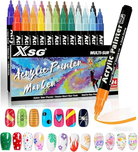 ABEIER 24 Farben Nagellack Stift Set, 3mm Nagellackstifte für Nägel, Nail Art Marker, Nagellack Stifte, Nagelstifte für Nägel, DIY Linie Nagelkunst Graffiti für Nailart