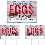 Sintuff 3 Pcs Farm Fresh Eggs for Sale Sign 16 x 12 Inch Double Sided Fresh Eggs Sign Funny Corrugated Plastic with Stakes for Indoor Outdoor