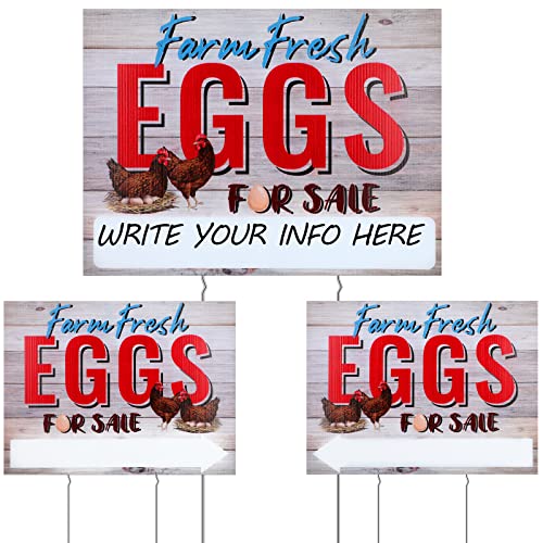 Sintuff 3 Pcs Double Sided Farm Fresh Eggs Sign 16 x 12 Inch Large Fresh Eggs Sign with Stakes Funny Waterproof Corrugated Plastic Mark for Indoor Outdoor Yard Business Supplies Home Decor