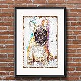 HYFBH HD Leinwand drucken Wandkunst Bild Tier Französisch Bulldogge Bild für Wohnzimmer Home Decor Gemälde 40x60cm (15,7x23,6 Zoll) mit Rahmen