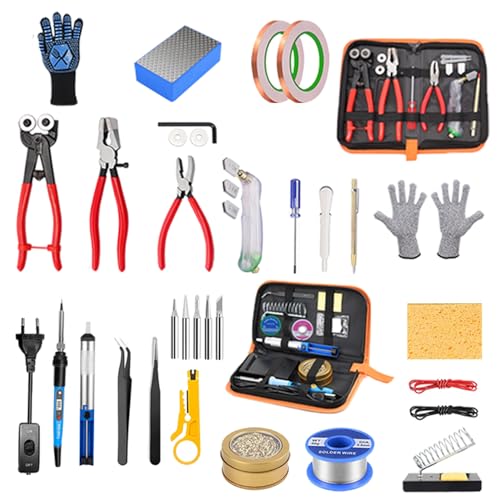 Stained Glass Kit, Stained Glass Starter Kits for Adults, Stained Glass Supplies, with Soldering Iron Kit and Glass Cutter Tool Kit, Solder Wire, Copper foil Tape, Cut Resistant Gloves
