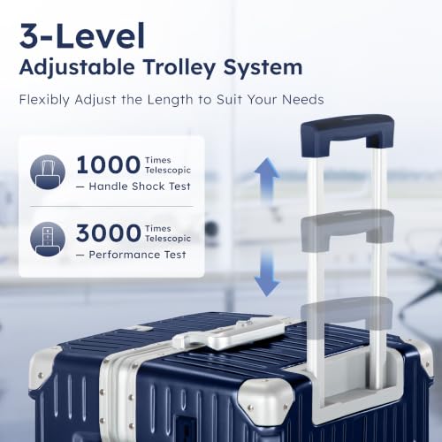 Image of ALPHA CAMP Trunk Luggage 24 Inch with Aluminum Frame Zipperless Suitcase | Medium Checked Thickened 3-Layer PC Hardshell with TSA Lock,Charging Port, Cup Holder and Spinner Wheels for Domestic Travel