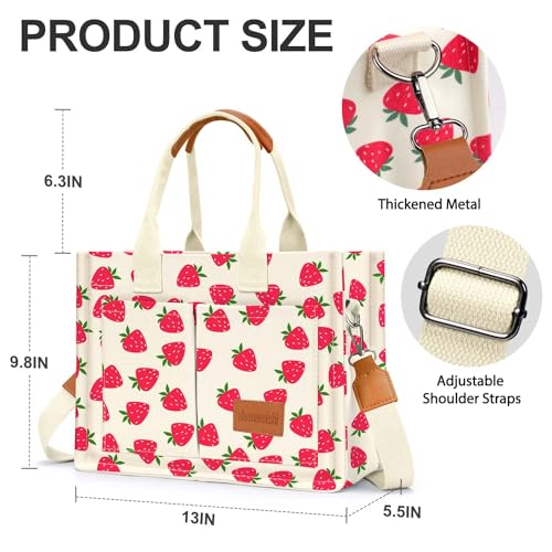 Image of Canvas Tote Bag for Women with Pockets Crossbody Bag Tote Shoulder Handbags Casual Work Bags Everything Tote Bag