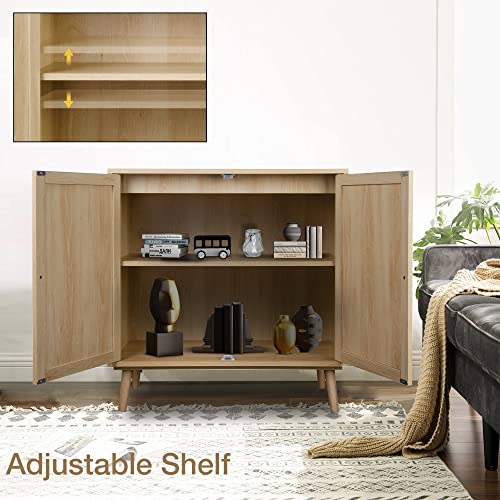 Qhitty Rattan Sideboard Buffet Cabinet, Accent Kitchen Storage Cabinet Console Table With Adjustable Shelves For Living Room, Dining Room, Bedroom (Natural) #TOP5