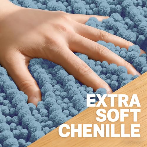 Image of OLANLY Long Bathroom Rugs Runner 47x24, Thick Soft and Absorbent Chenille Bath Mat, Non-Slip, Machine Washable Quick Dry Bath Rugs for Tub Shower Floor, Home Decor Accessories, Airy Blue
