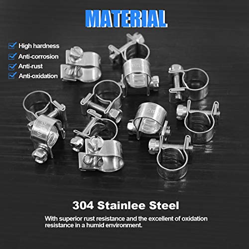Glarks 12Pack 10-12mm Stainless Steel Mini Fuel Injection Hose Clamps Adjustable Pipe Hose Clip Tube Clamps Set (13/32''-15/32'' Dia) - Image 3