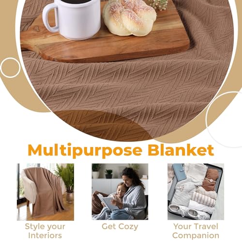 Superior 100% Cotton Blanket Oversized Throw, Woven Blanket for Couch, Bed, Bedding, Farmhouse, Home Essentials, Cute and Cozy Bohemian Blankets, Herringbone Weave, Throw, Taupe - Image 4