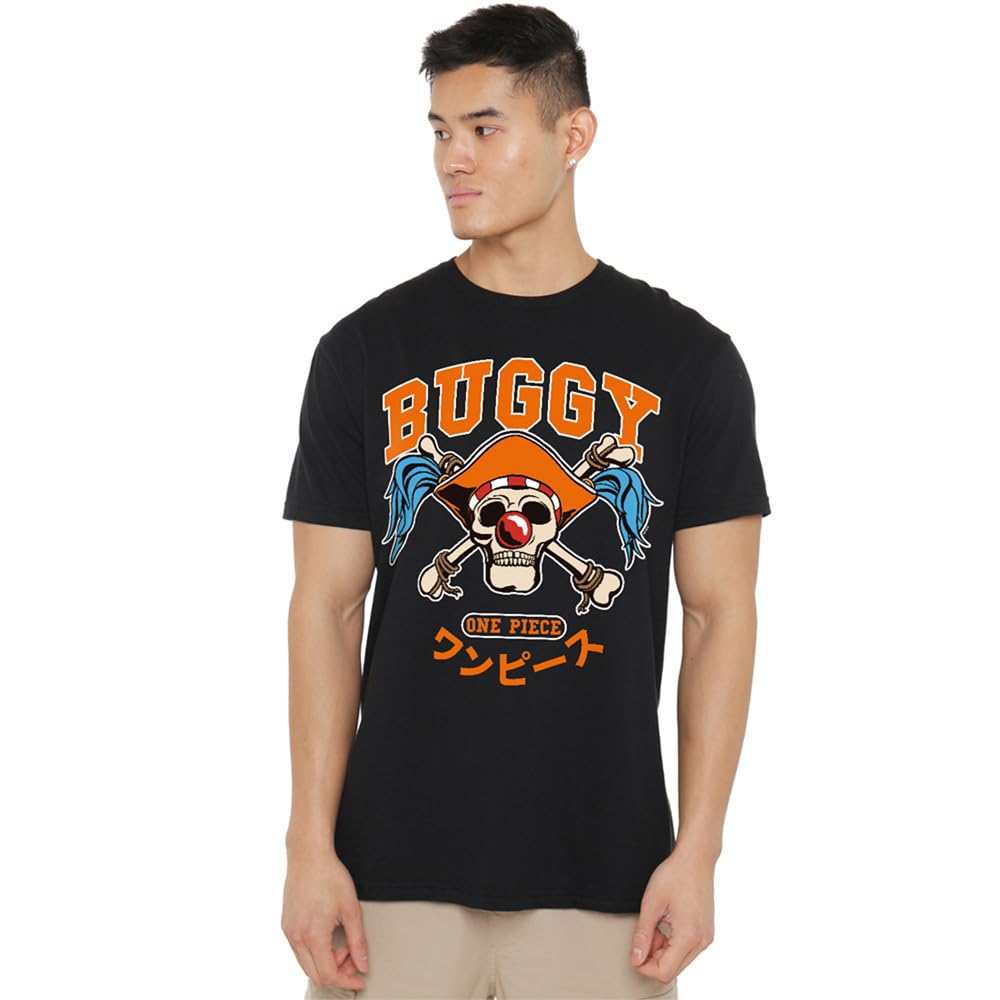 One Piece Buggy Collegic Skull Unisex T-Shirt, Black, Medium