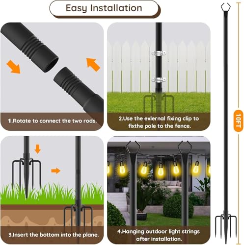 Image of AILBTON 10Ft Exterior Light Poles 6 Pack, Durable Metal String Light Posts for Outdoor Use, Equipped with Fixed Brackets for Yard, Terrace, and Garden Lighting Decor and Backyard