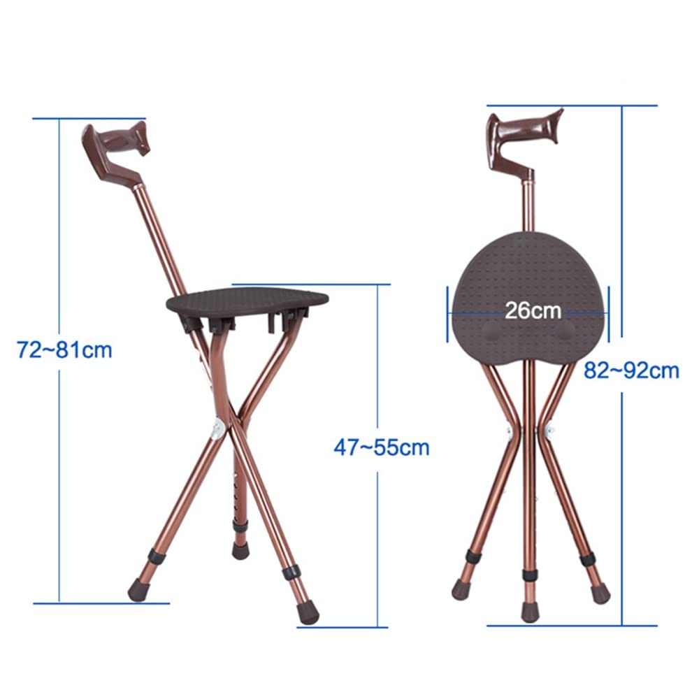 KADEUX Bastón con Asiento Plegables, Bastones con Asiento Telescópicos, Silla Ajustable En Altura, Antideslizante Bastón De Viaje para Mayores, 5 Niveles Regulable
