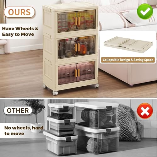 Image of REXERA ๐ ๐๐๐๐ Plastic Wardrobe for Storage Cabinet with Wheels | Multipurpose Clothes organizer Almirah Wardrobe for Clothes, Kitchen Cupboard | Plastic Organizer with Transparent Doors - WHITE