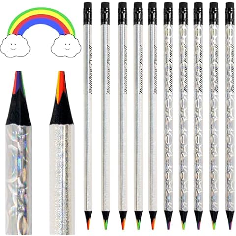 ThEast 30 Rainbow Colored Pencils, 4 Colors in 1 Rainbow Pencil for Kids, Multicolor Pencil for Adults, Triangle Pencil for Party Bags, Glitter Art Supplies, Pre-sharpened Cover