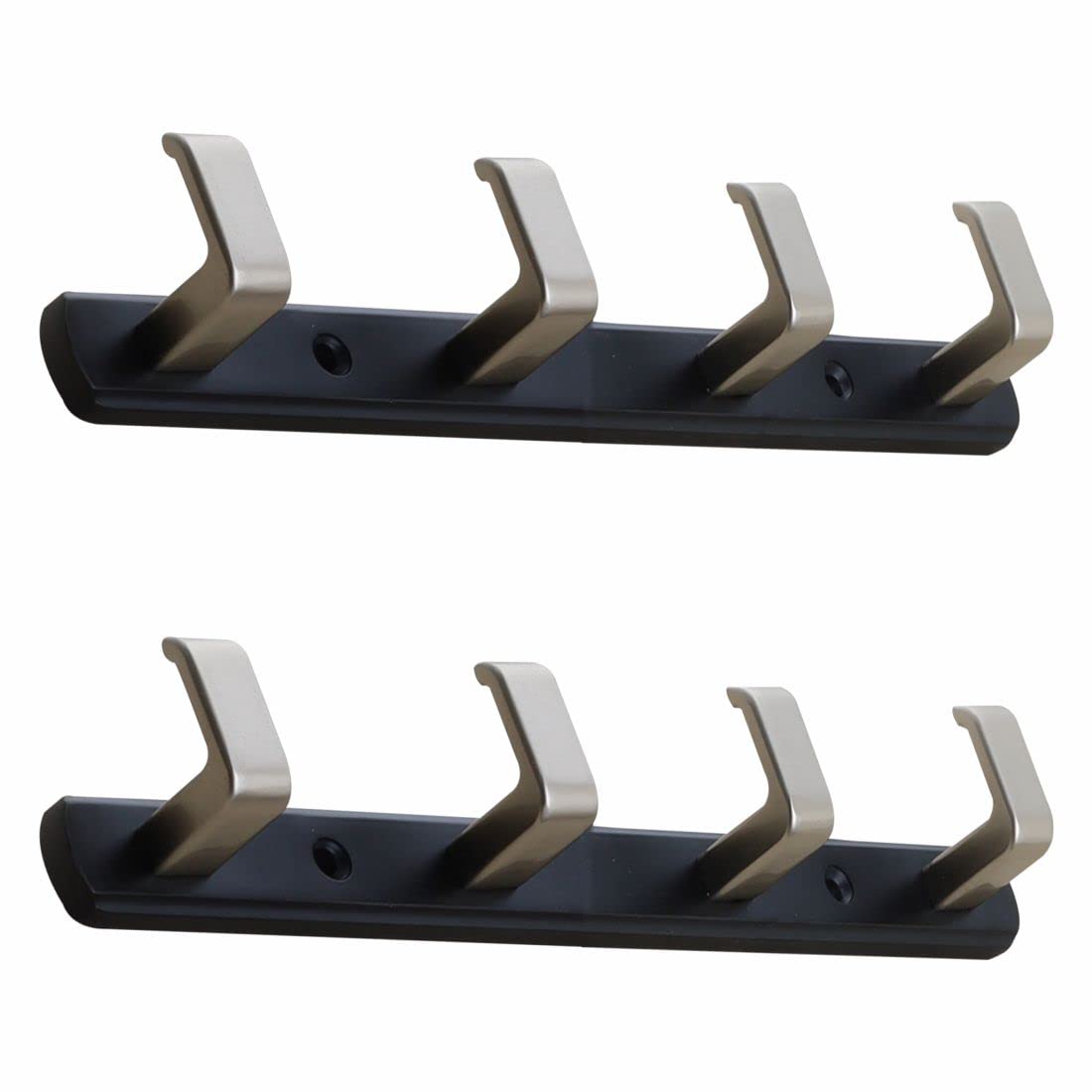 ferio zinc classic 4 pin cloth hanger door wall hooks for hanging clothes, towel hook bathroom cloth hanger robe wall door hooks hanging keys, clothes, steel hook (pack of 2, silver and black)