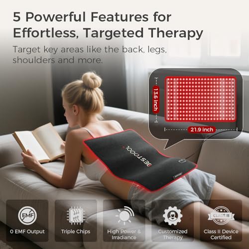 BestQool Red Light Therapy for Body, Dual Chip 660nm 850nm Red Near Infrared Light with Timer, Large Pads Belt Wearable Wrap, Infrared Light Therapy for Muscle Back Waist Pain. 43W
