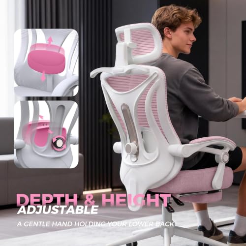 Image of CYKOV Ergonomic Office Chair with Footrest - Adjustable Lumbar Support & Headrest, 90-135 Reclining Mesh Back Computer Chair - Home Office /Gaming, 350lbs Capacity