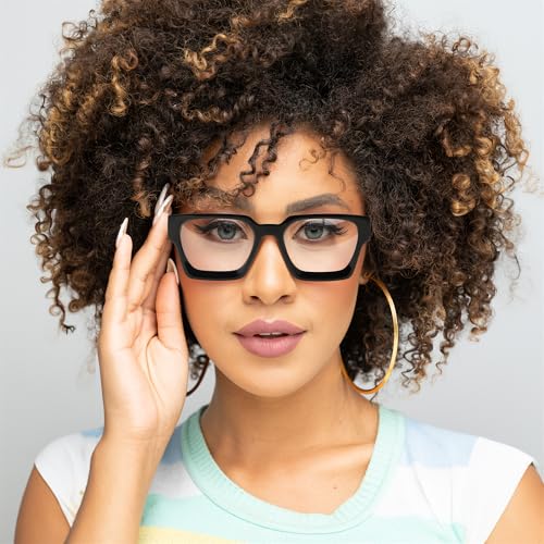 Image of FEISEDY Retro Blue Light Blocking Glasses for Women Men 90s Classic Rectangle Frame Thick Chic Computer Eyeglasses B2383R