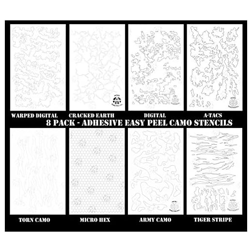 Acid Tactical® 8PACK Camouflage EasyPeel Spray Paint Cerakote Camo Adhesive Gun Stencil Tiger, Digital, Hex & More