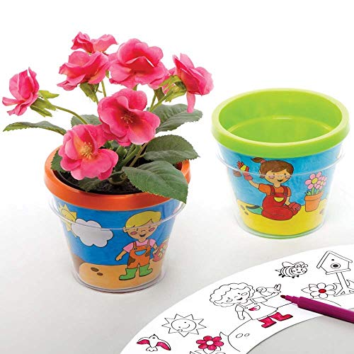Baker Ross FE371 Kits d'artisanat de pot de fleurs de nounours en bois - Lot de 3, faites votre propre pot de fleur, pots de plantation pour les