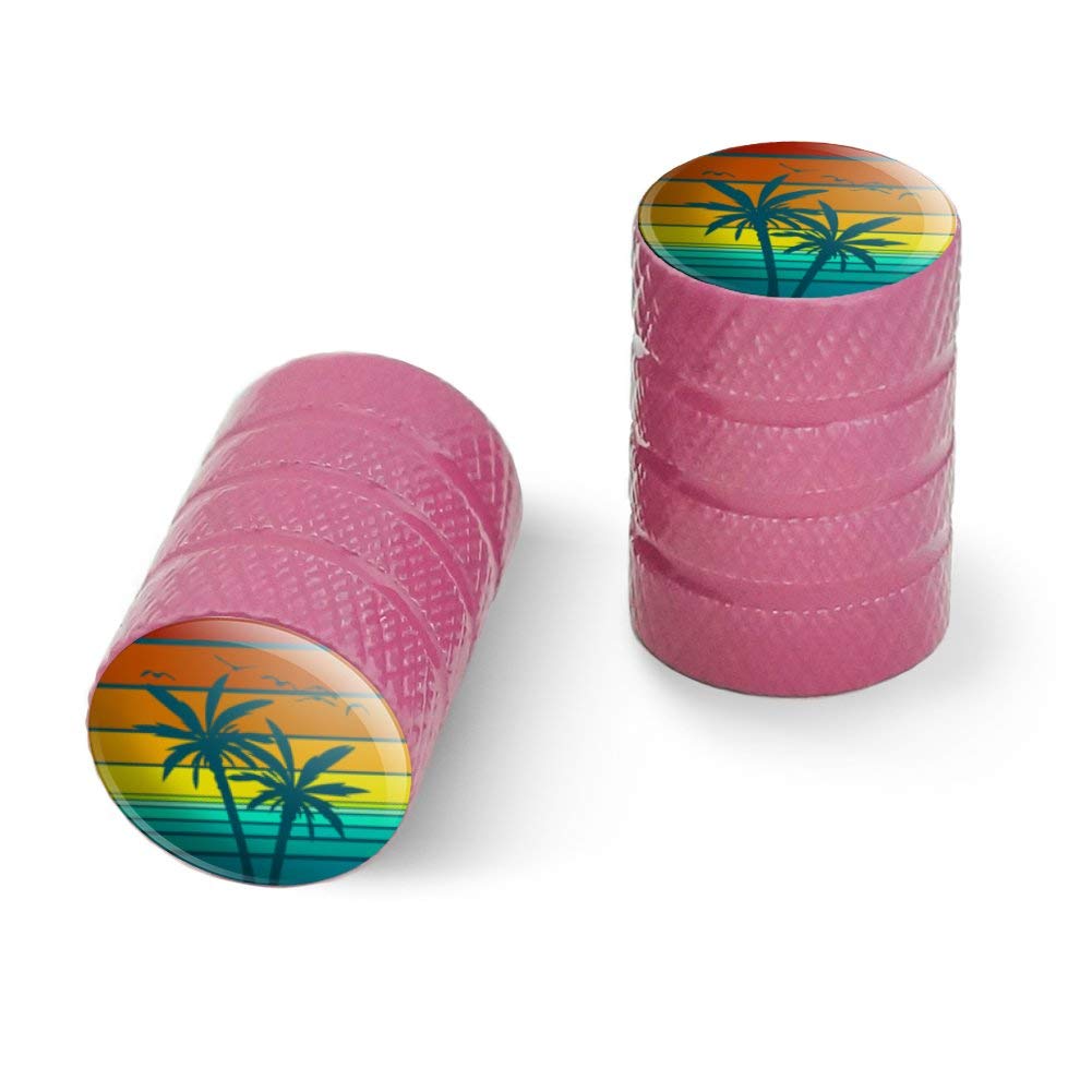 Sunset with Palm Trees Graphic Motorcycle Bicycle Bike Tire Rim Wheel Aluminum Valve Stem Caps