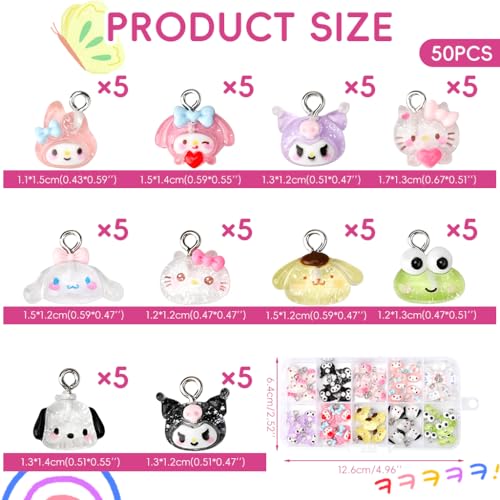 Image of SANNIDHI 42pcs Pendant Charms for Bracelet Making, 7-Design Cinnamoroll Kuromi Bracelet Charms for Jewellery Making, Cartoon Mini Resin Bag Charms Pendant for DIY Necklace, Craft, Phone Charms
