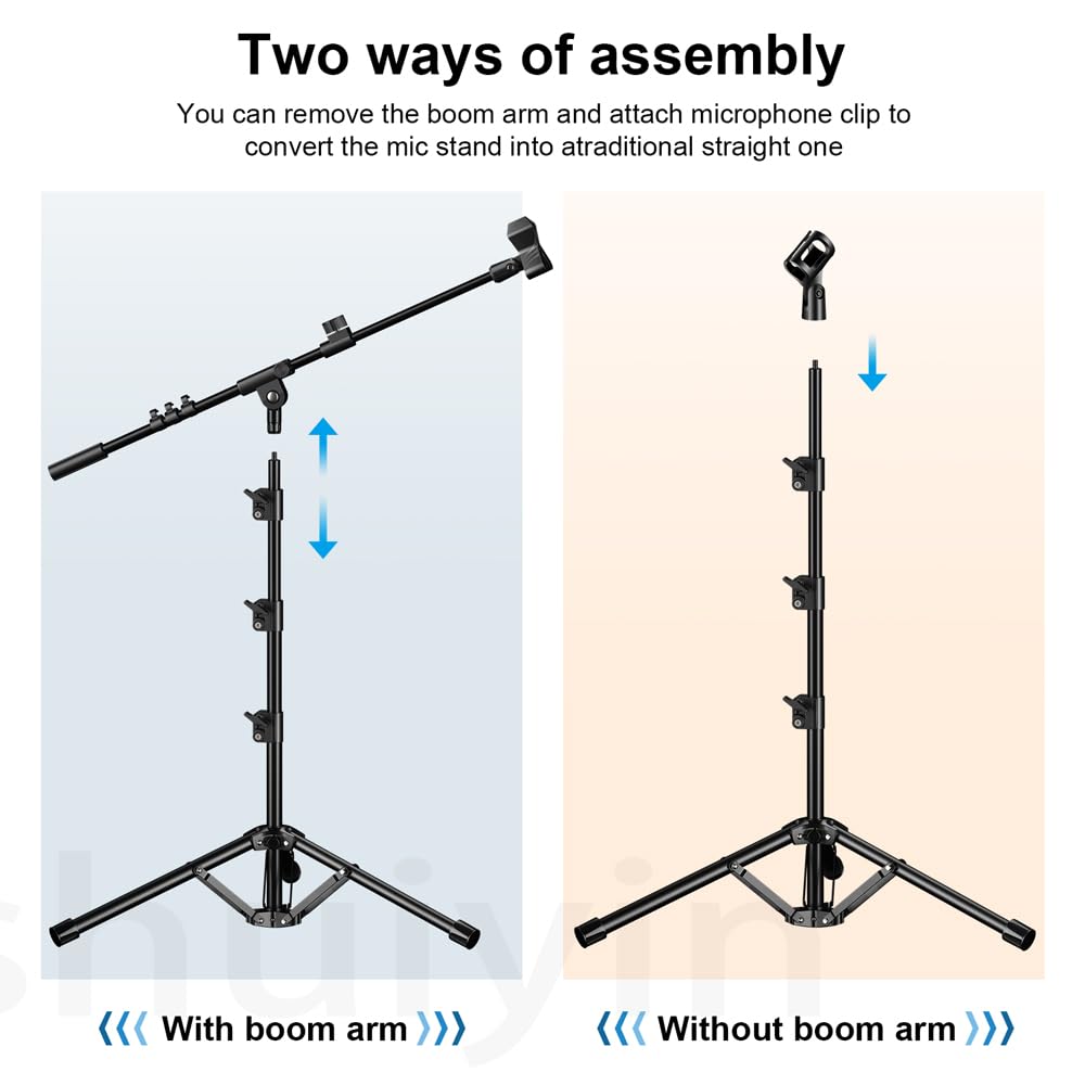 Support de micro, trépied avec perche réglable en hauteur, robuste avec sac de transport, 2 clips de micro de 0,95 cm à 1,6 cm, adaptateur pour baladodiffusion chantante pour Blue Yeti Shure