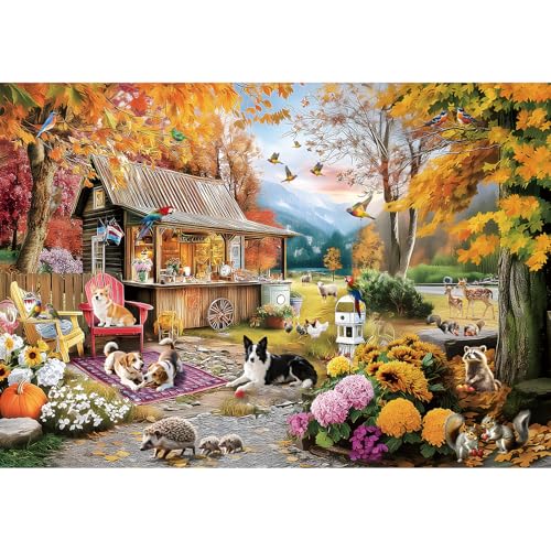 JJYHULK 2000 Piece Puzzle for Adults, Puzzles for Adults 2000 Pieces, Autumn Farm Dog Bird Animal Jigsaw Puzzles, Challenging Puzzle Perfect for Game...