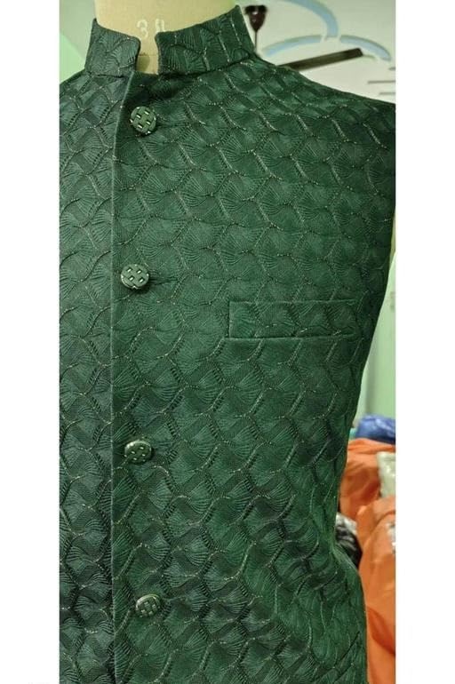 Image of Men's Self-Design Sleeveless Nehru Jacket for Festive and Formal Wear