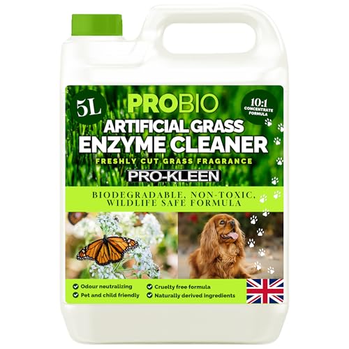 Pro-Kleen ProBio Limpiador de césped artificial a base de enzimas, desodorante eliminador de olores, 5 L, no tóxico, libre de crueldad, apto para mascotas. Fragancia de hierba recién cortada. Poder de