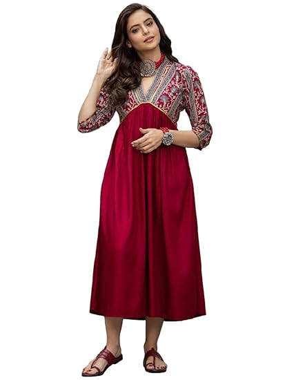 Women's Viscose Rayon Printed Flared Long Anarkali Kurta