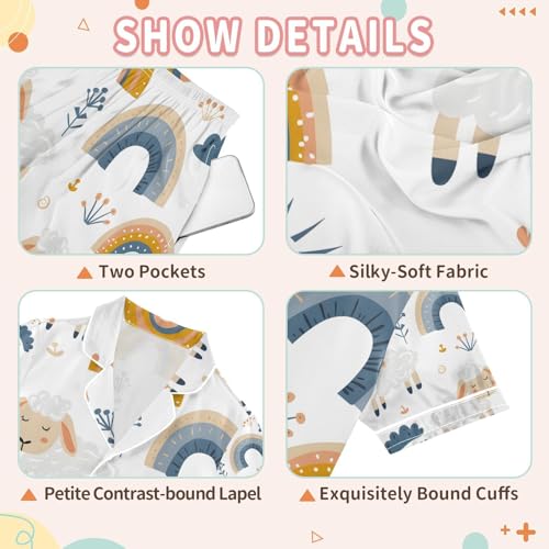 senya Cute Sheep on Rainbow Satin Summer Pajama Sets Silk Short Sleeve Button Down Sleepwear3