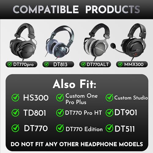 Almohadillas de terciopelo Lukvcoe para auriculares Beyerdynamic DT770 / DT770 Pro - Negro | También compatibles con DT511, DT801, DT831, DT901, HS300, MMX300, Custom One Pro Plus y Custom Studio miniatura 2