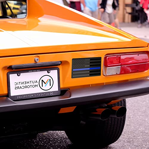 Image of Embossed 3D Metal Thin Blue Line All Black American Flag Emblem Decal Stickers (3 Pack), Matte Black 5 inch x 3 inch Patriotic USA US Flag Decals for Car, Truck, Motorcycle Honoring Police Law Enforcement